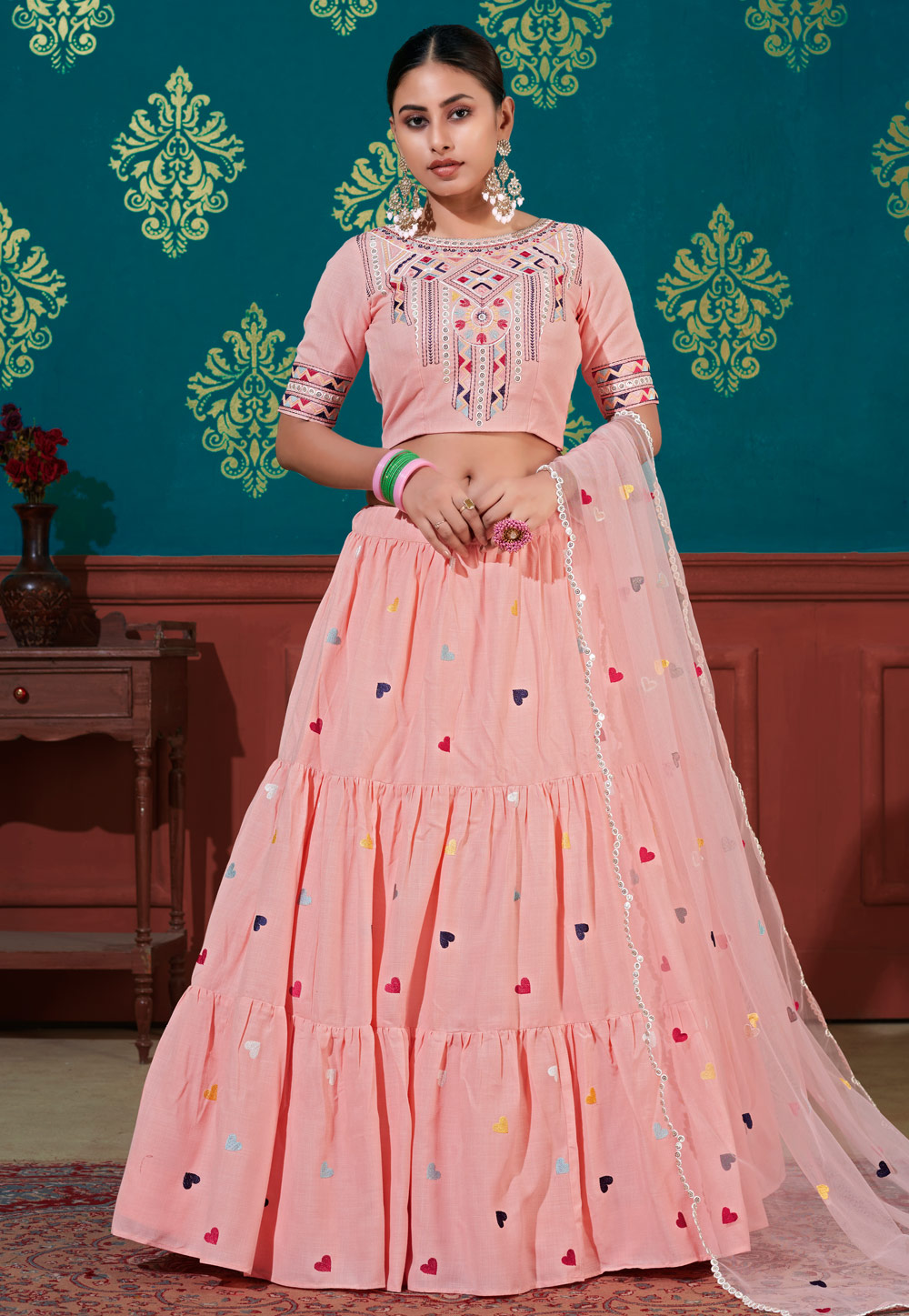 Peach Cotton Circular Lehenga Choli 237138