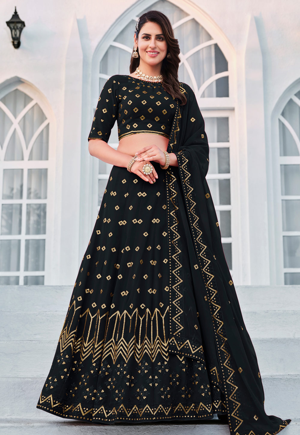 Black Georgette A Line Lehenga Choli 259659