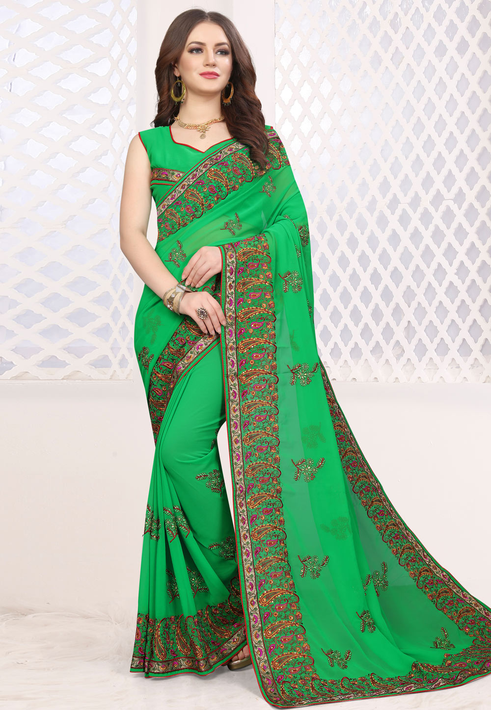 Green Georgette Festival Wear Saree 165506