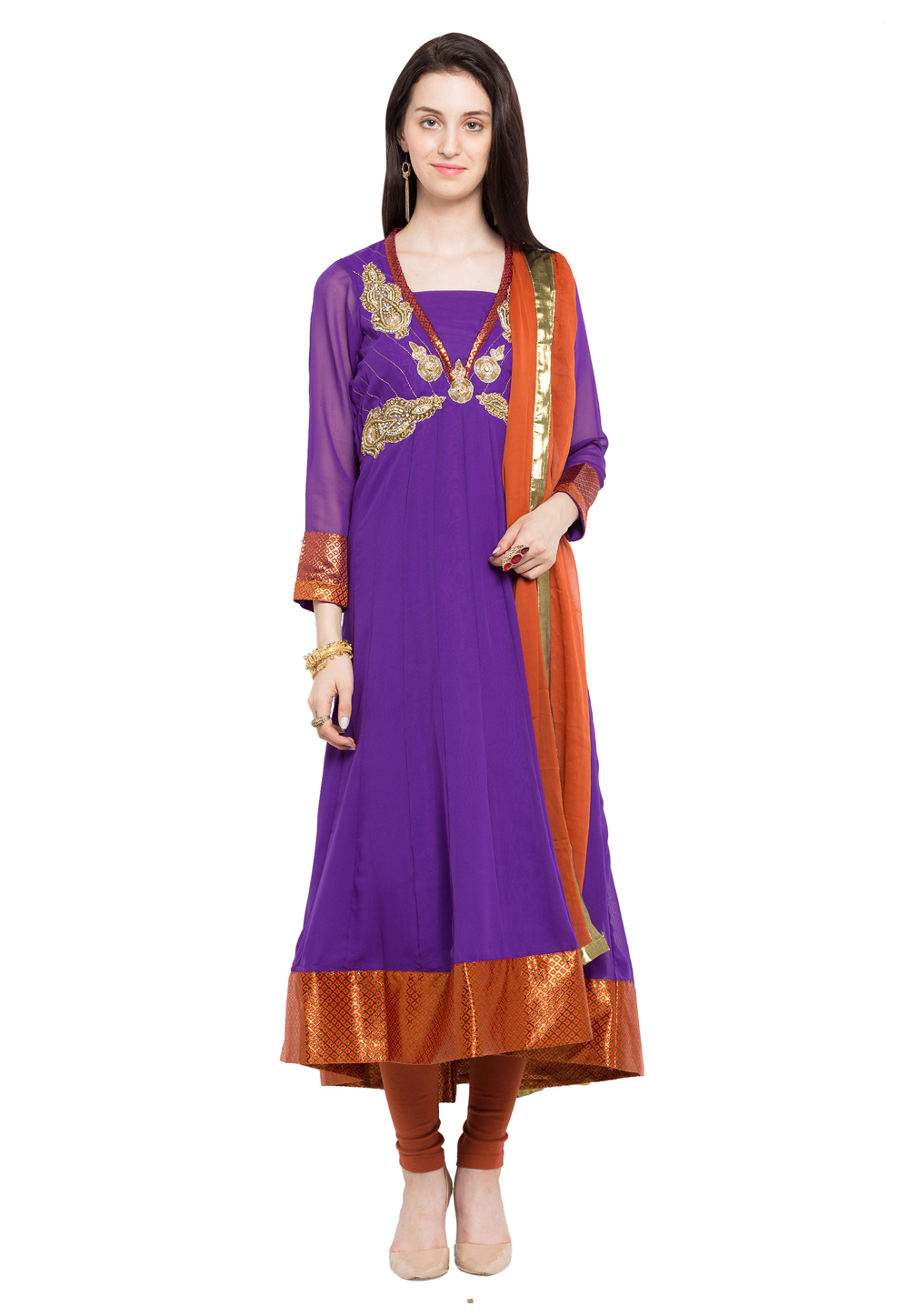 Purple Faux Georgette Readymade Churidar Suit 230366