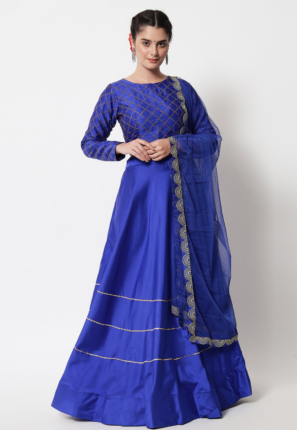 Blue Satin A Line Lehenga Choli 269943