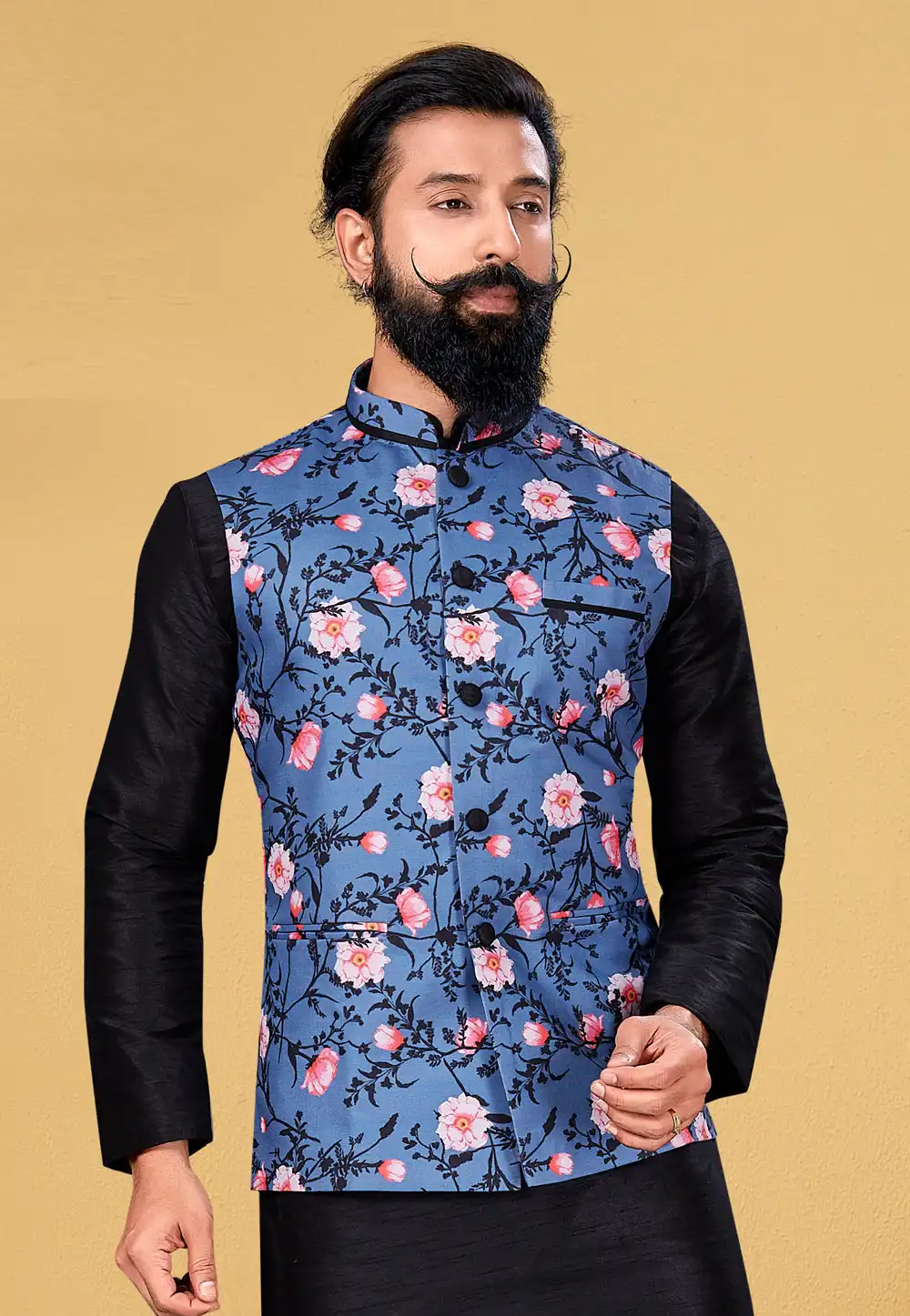 Light Blue Cotton Nehru Jacket 271559