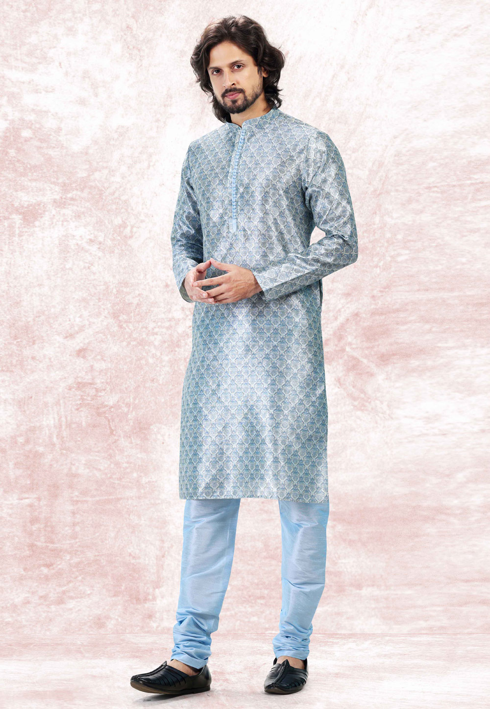 Sky Blue Jacquard Kurta Pajama 262233