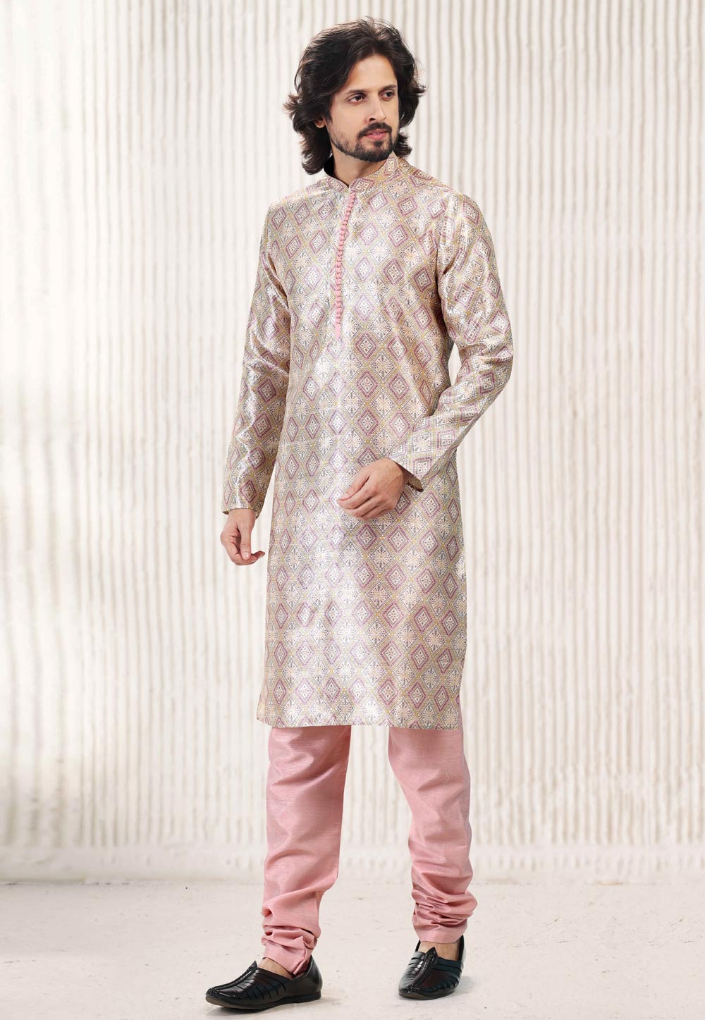 Cream Jacquard Kurta Pajama 262238