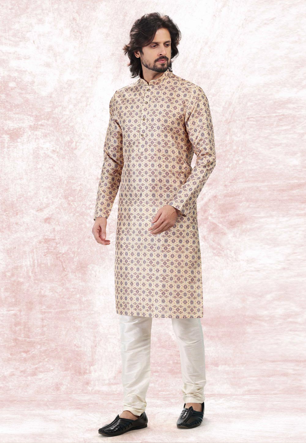 Beige Jacquard Kurta Pajama 262241