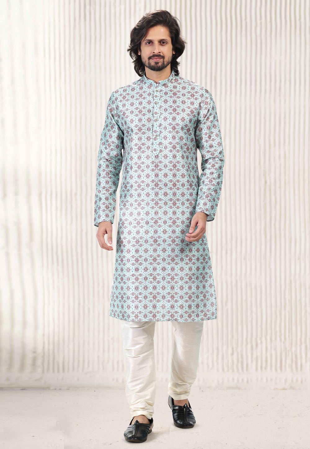 Sky Blue Jacquard Kurta Pajama 262242