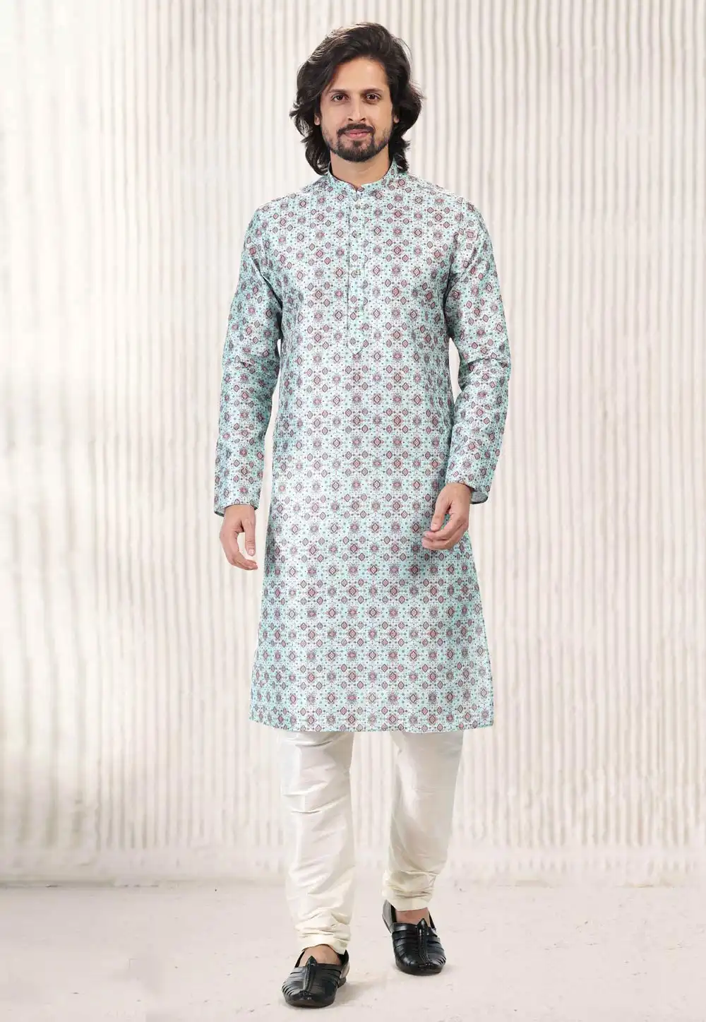 Sky Blue Jacquard Kurta Pajama 262242