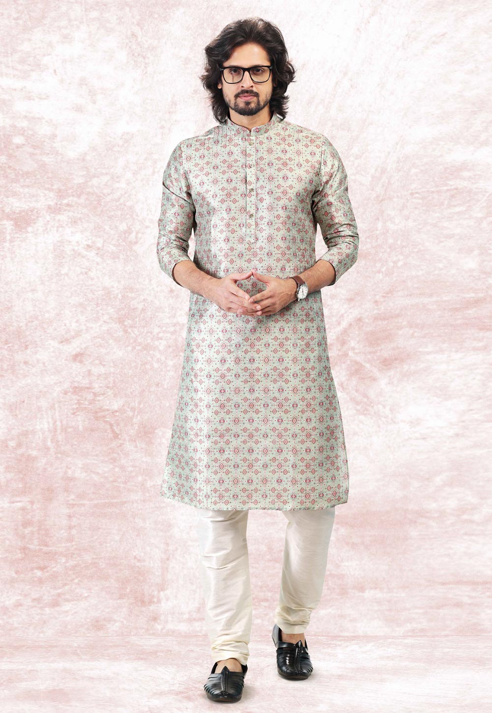 Light Green Jacquard Kurta Pajama 262243