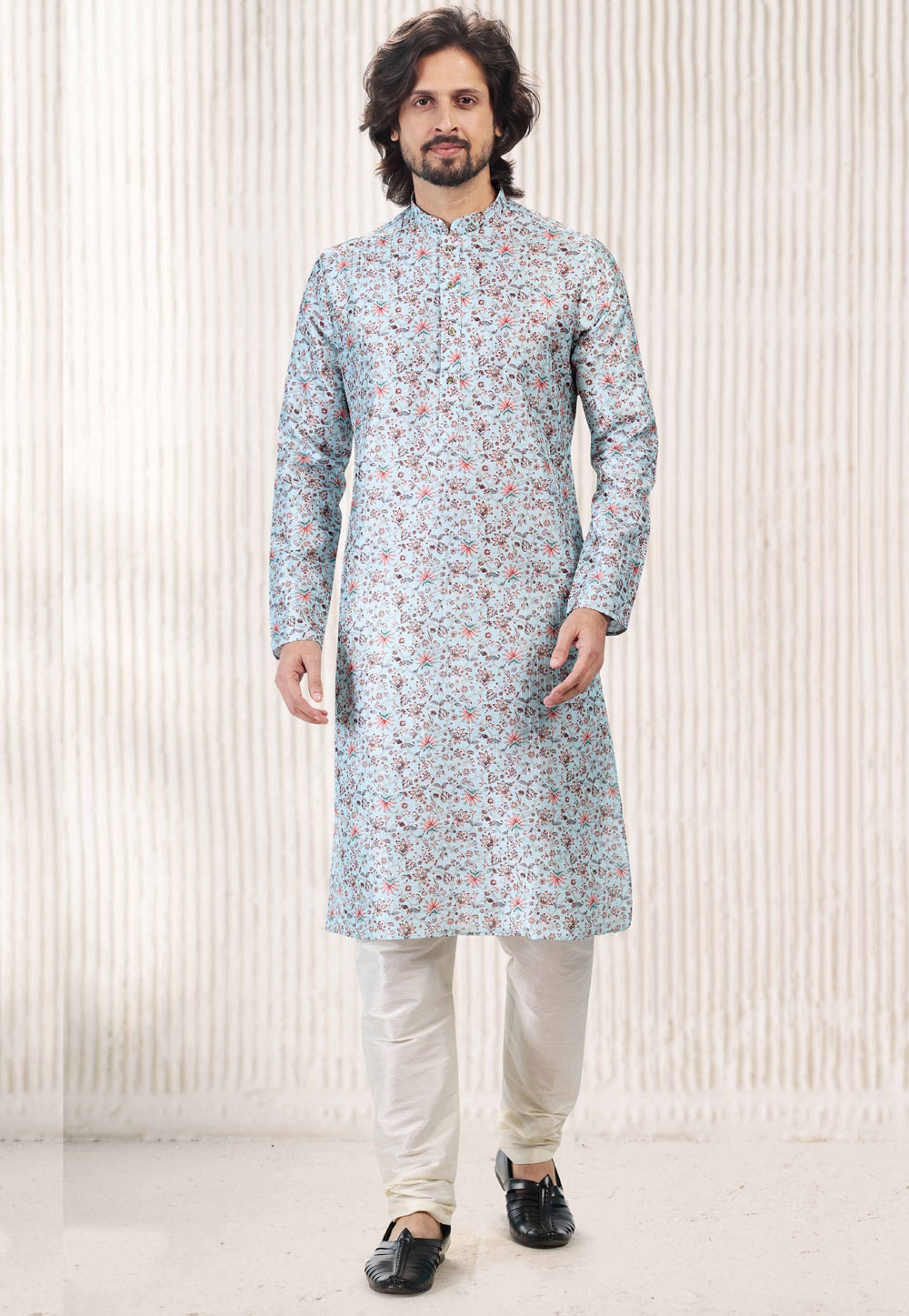 Sky Blue Jacquard Kurta Pajama 262244