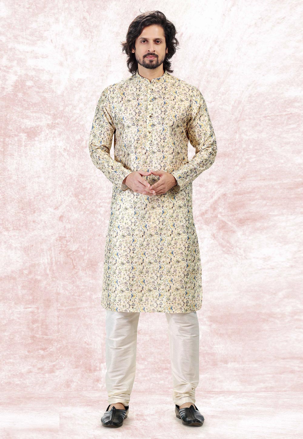 Off White Jacquard Kurta Pajama 262245