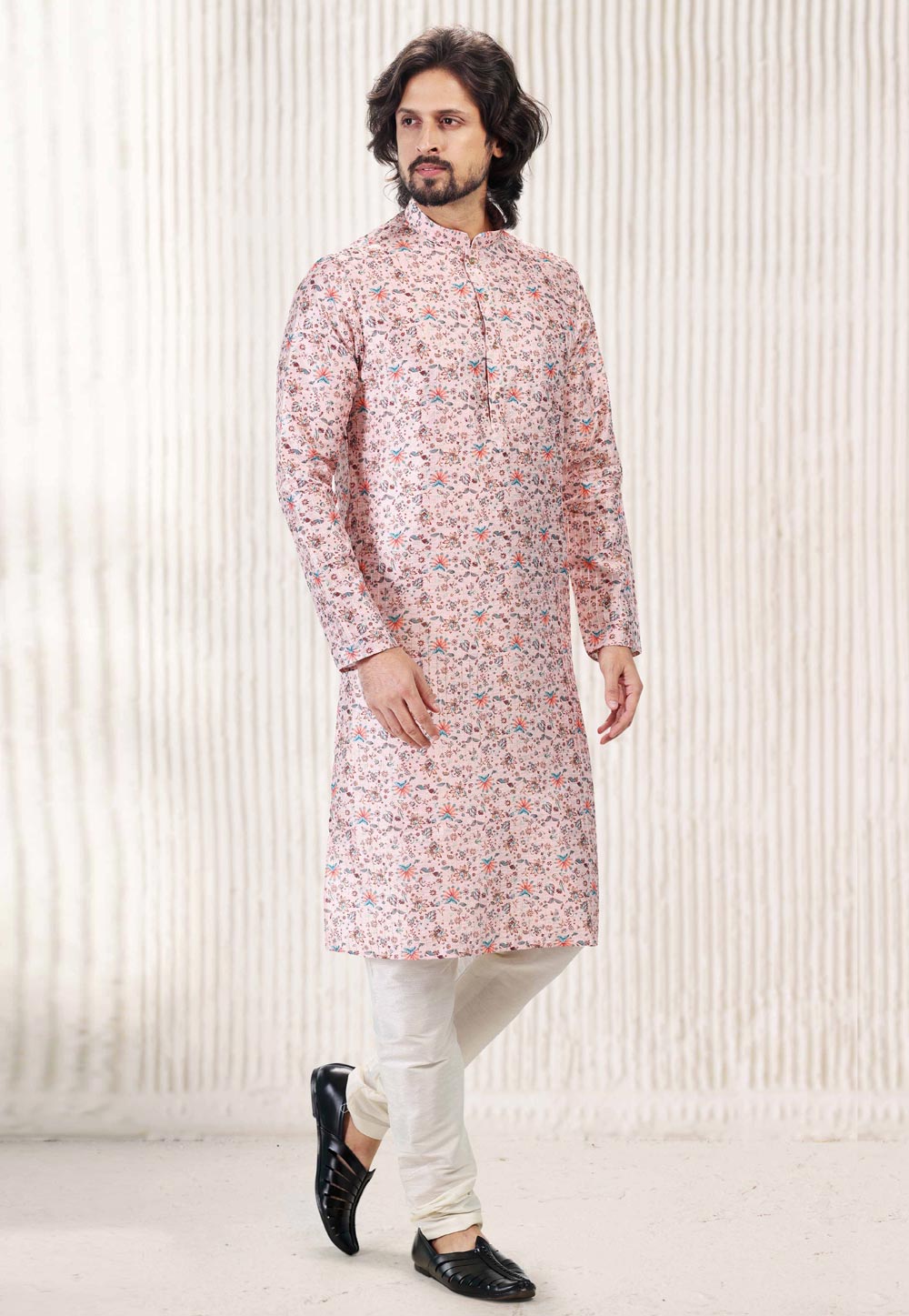 Peach Jacquard Kurta Pajama 262246