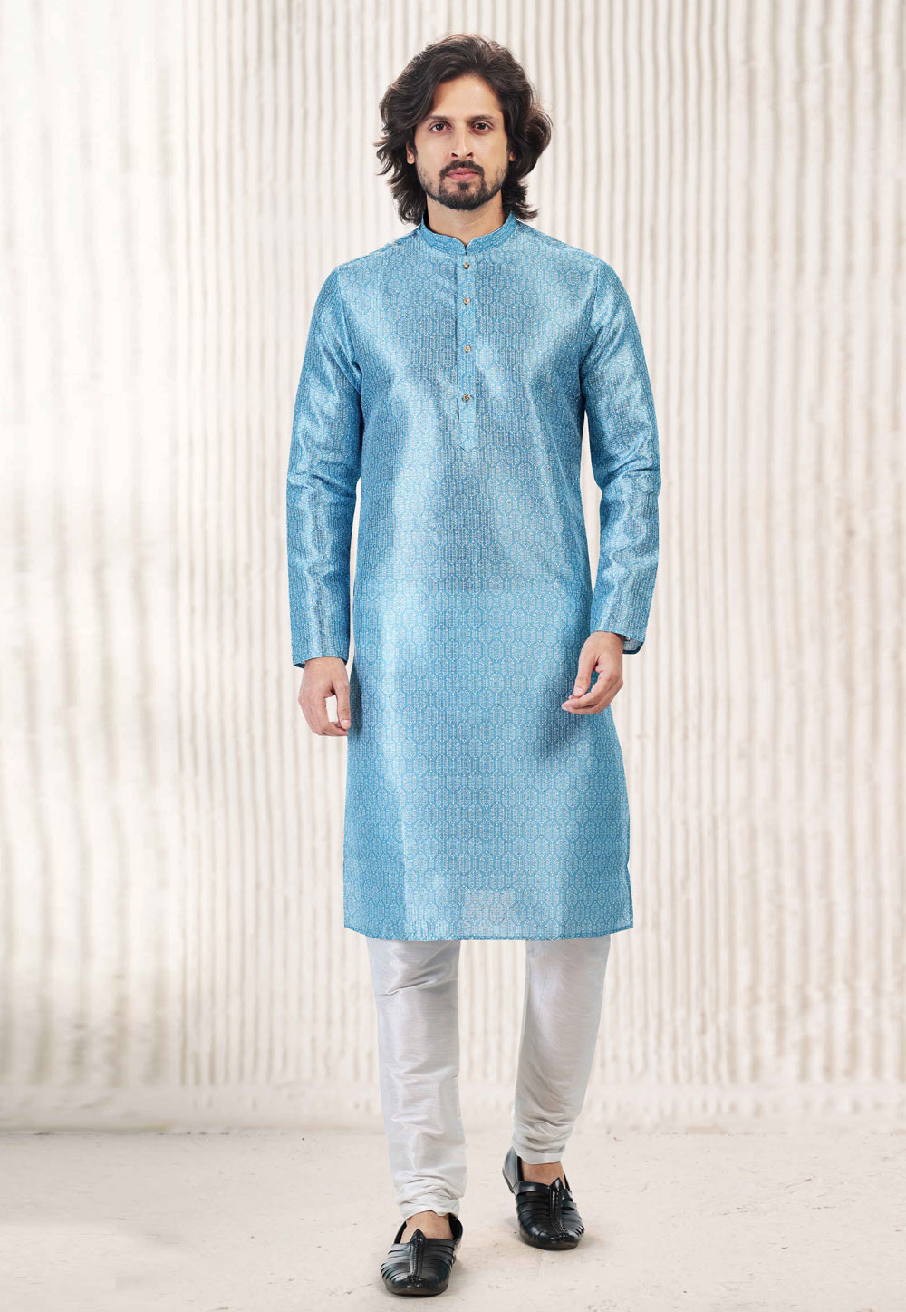 Sky Blue Jacquard Kurta Pajama 262250