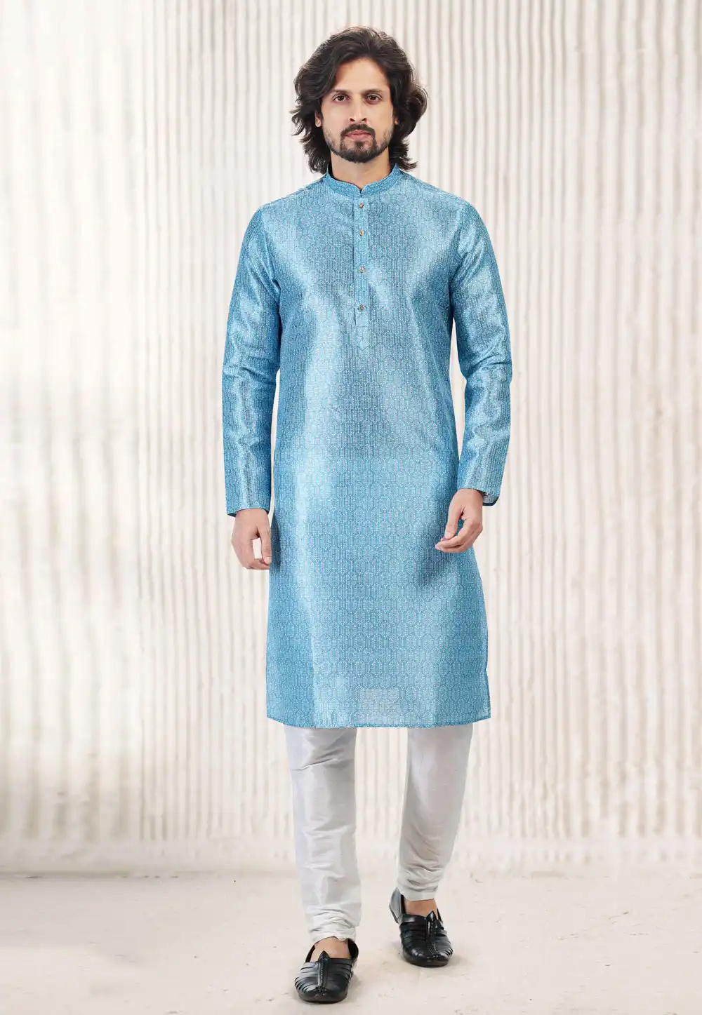 Sky Blue Jacquard Kurta Pajama 262250