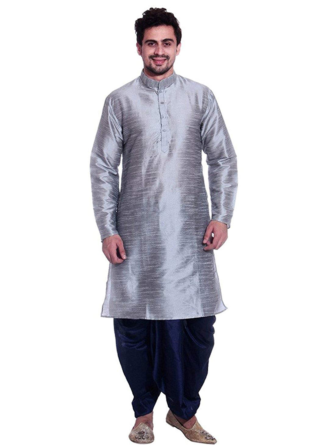 Grey Dupion Silk Readymade Dhoti Kurta 176078
