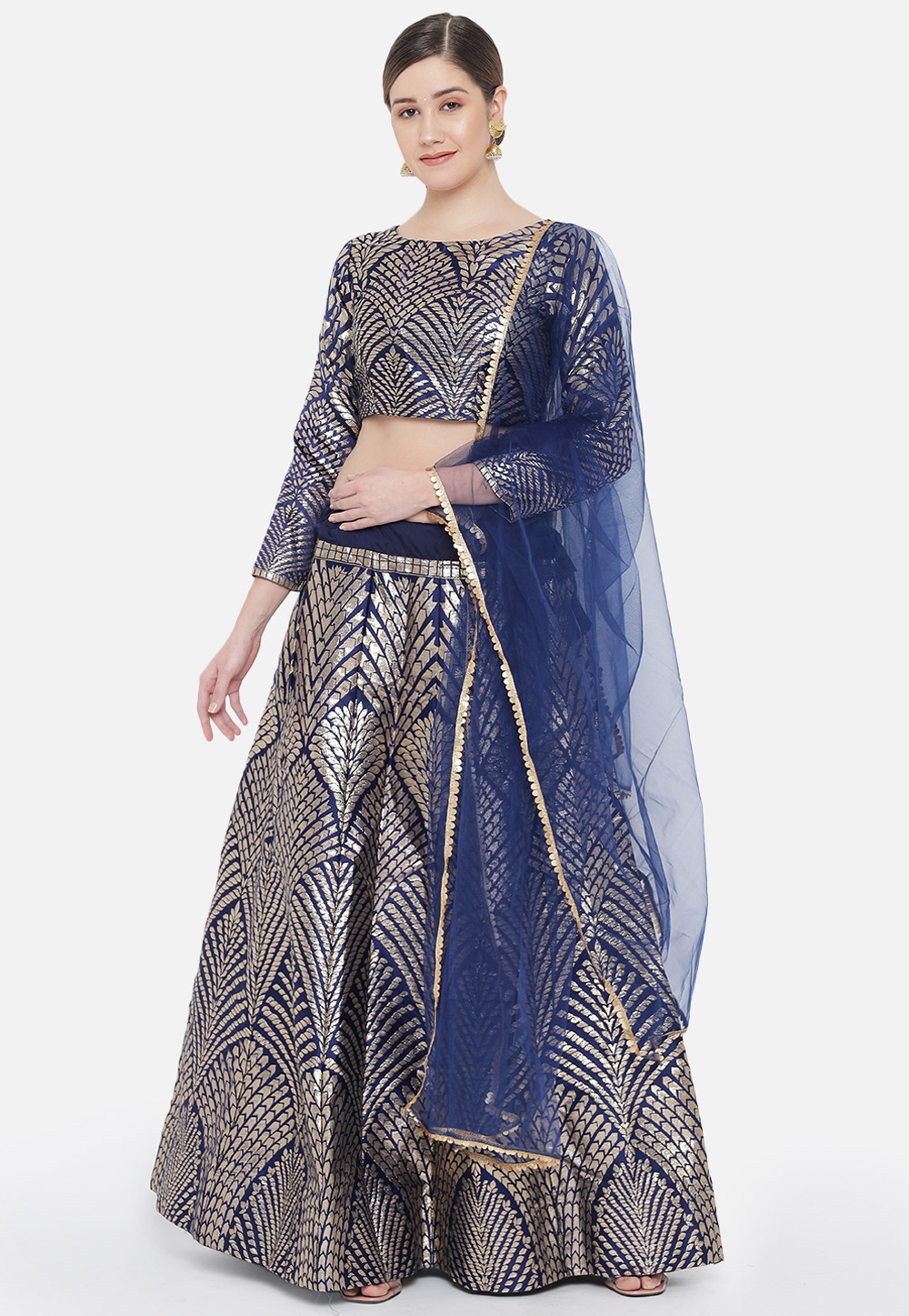 Navy Blue Banarasi Silk A Line Lehenga Choli 262704