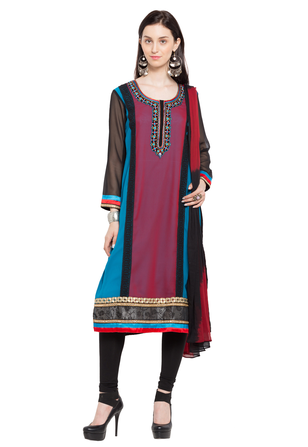 Black Faux Georgette Readymade Churidar Suit 230370