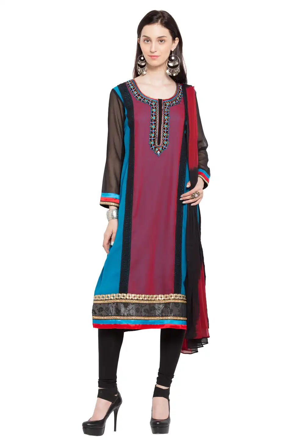 Black Faux Georgette Readymade Churidar Suit 230370