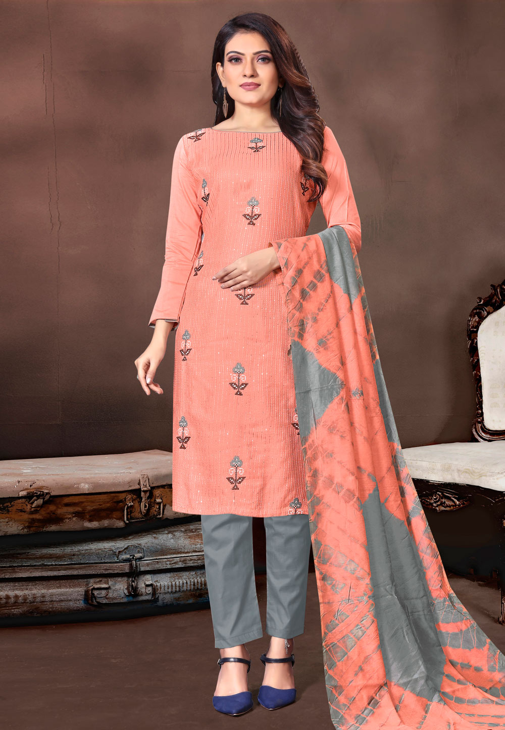 Peach Cotton Pakistani Suit 265796