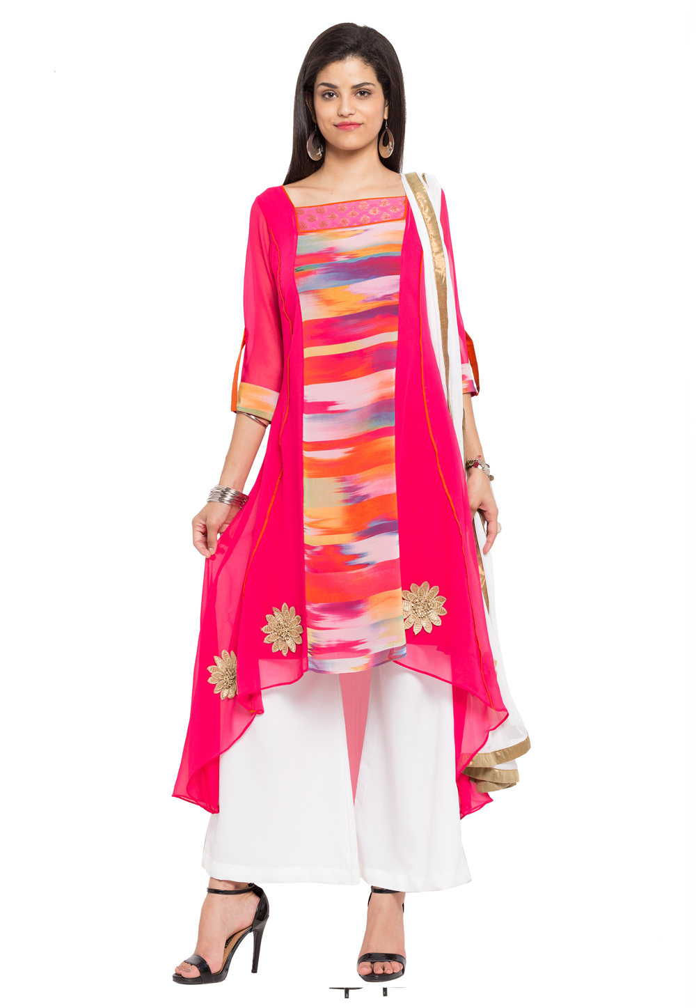 Pink Faux Georgette Readymade Palazzo Suit 230372