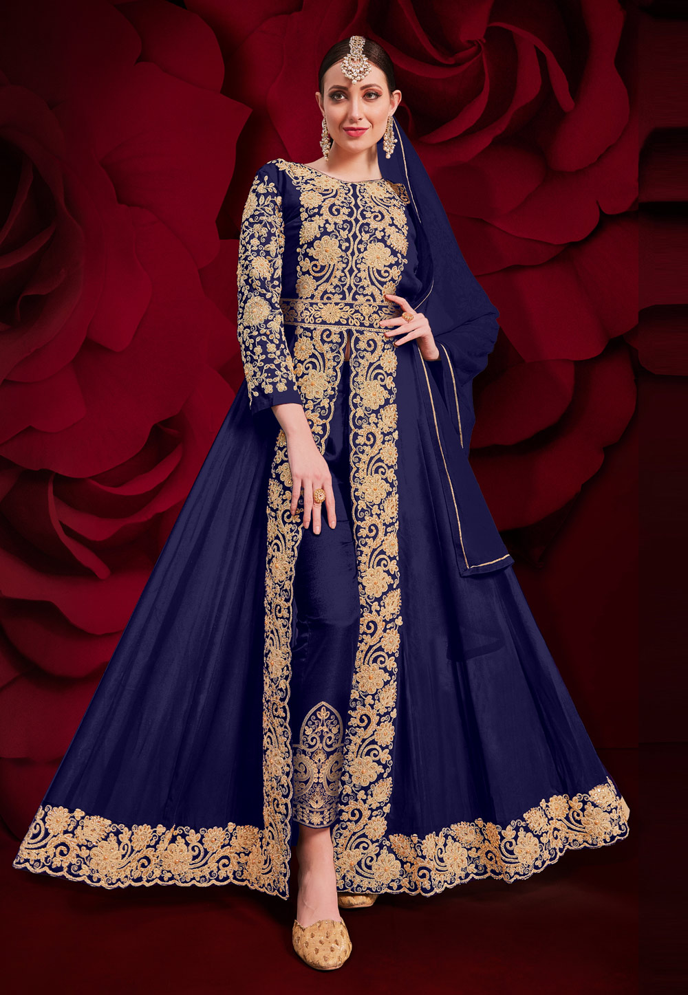 Navy Blue Georgette Center Slit Anarkali Suit 222574