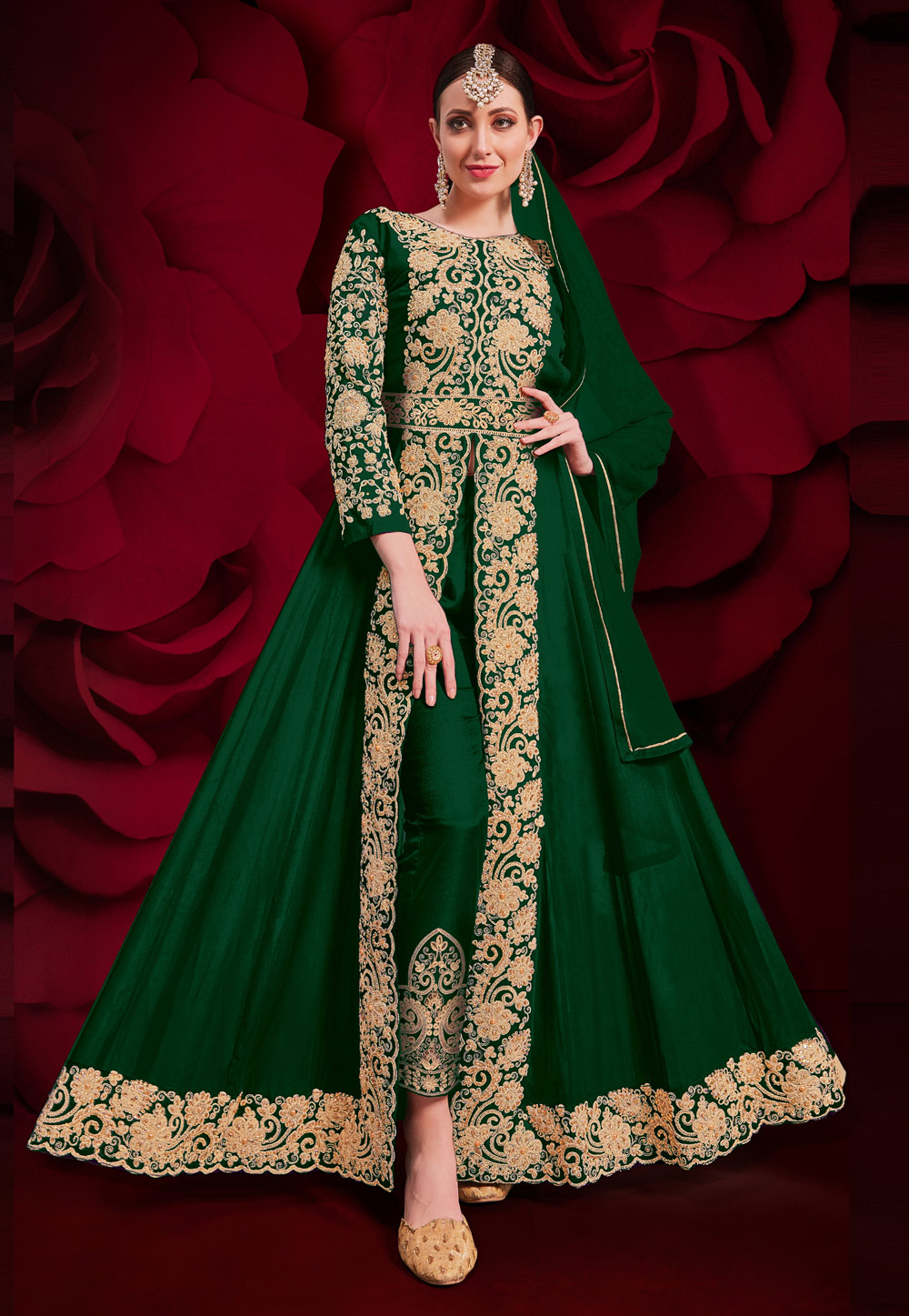 Green Georgette Center Slit Anarkali Suit 222577