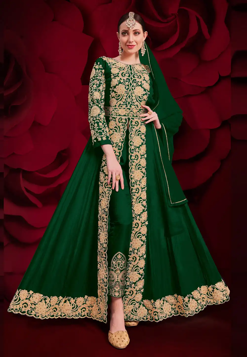 Green Georgette Center Slit Anarkali Suit 222577