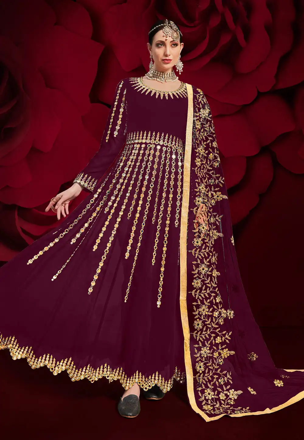 Maroon Georgette Ankle Length Anarkali Suit 227274