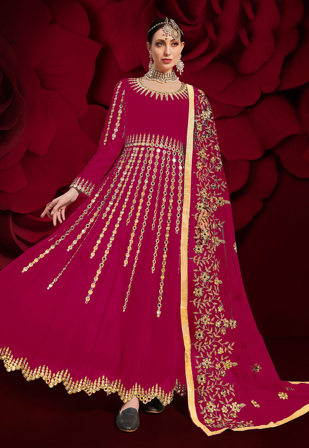 Pink Georgette Ankle Length Anarkali Suit 227277