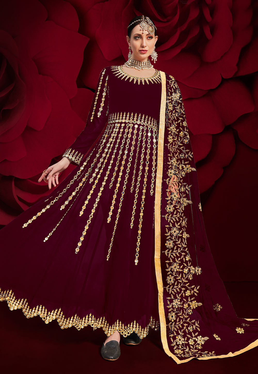 Maroon Georgette Ankle Length Anarkali Suit 227279