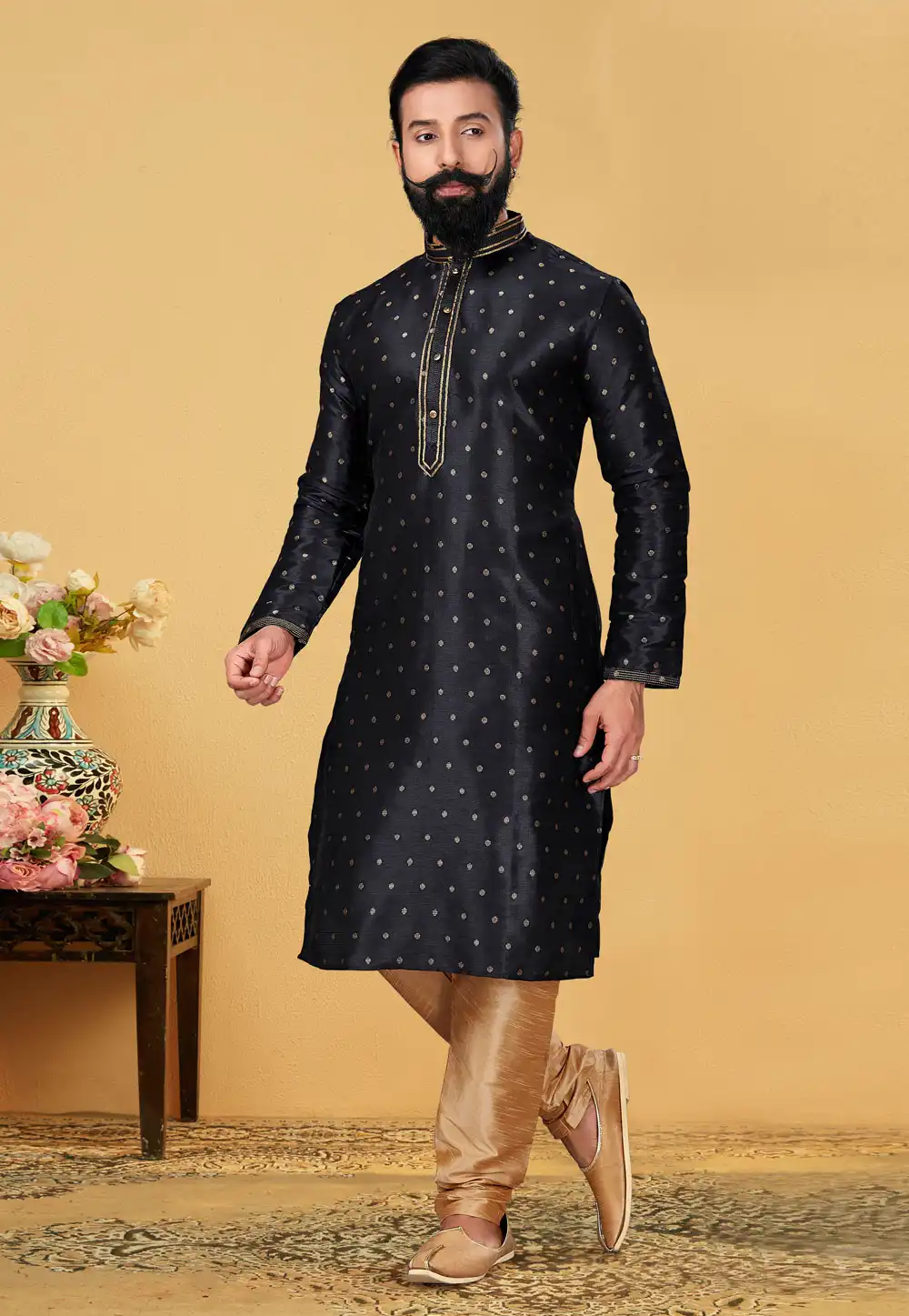 Black Silk Kurta Pajama 240102