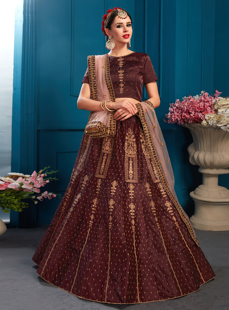 Brown Satin Circular Lehenga Choli 148925
