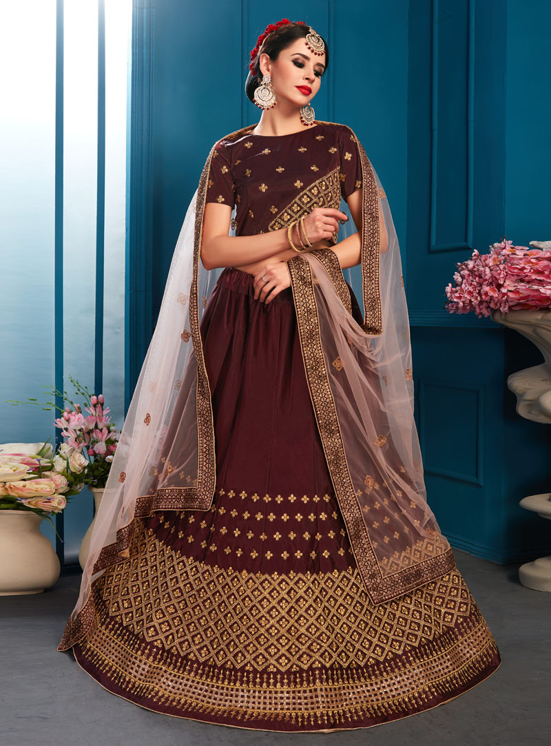 Brown Satin Lehenga Choli 148926