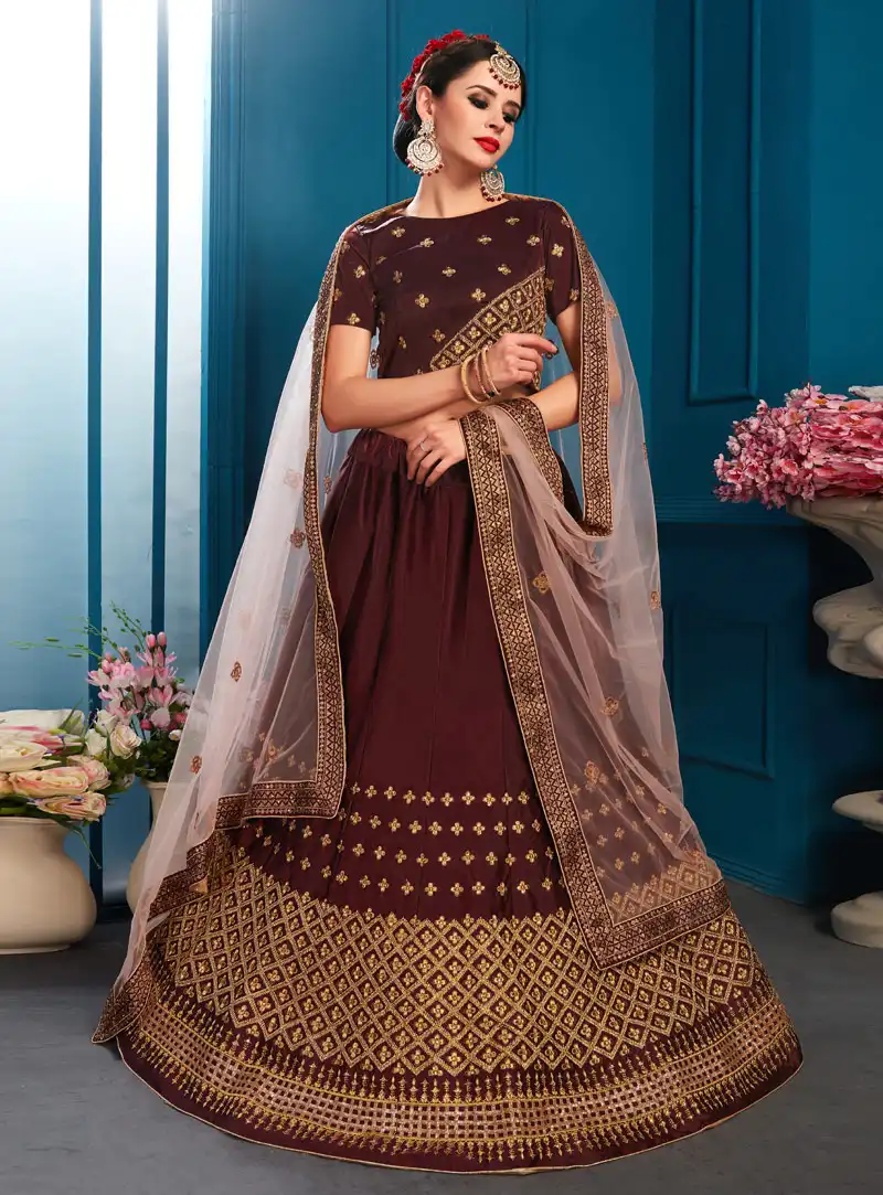 Brown Satin Lehenga Choli 148926