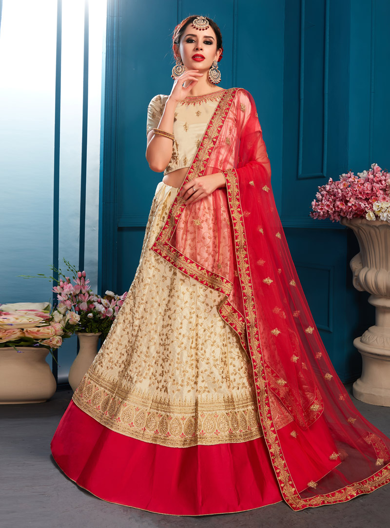 Beige Satin Circular Lehenga Choli 148927