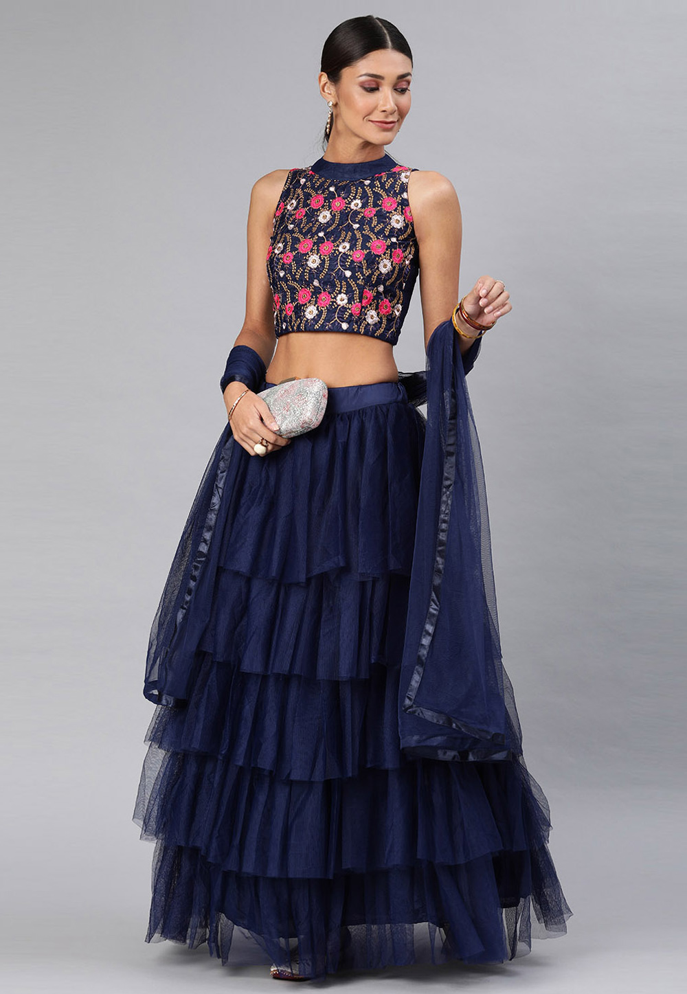Navy Blue Net A Line Lehenga Choli 270107
