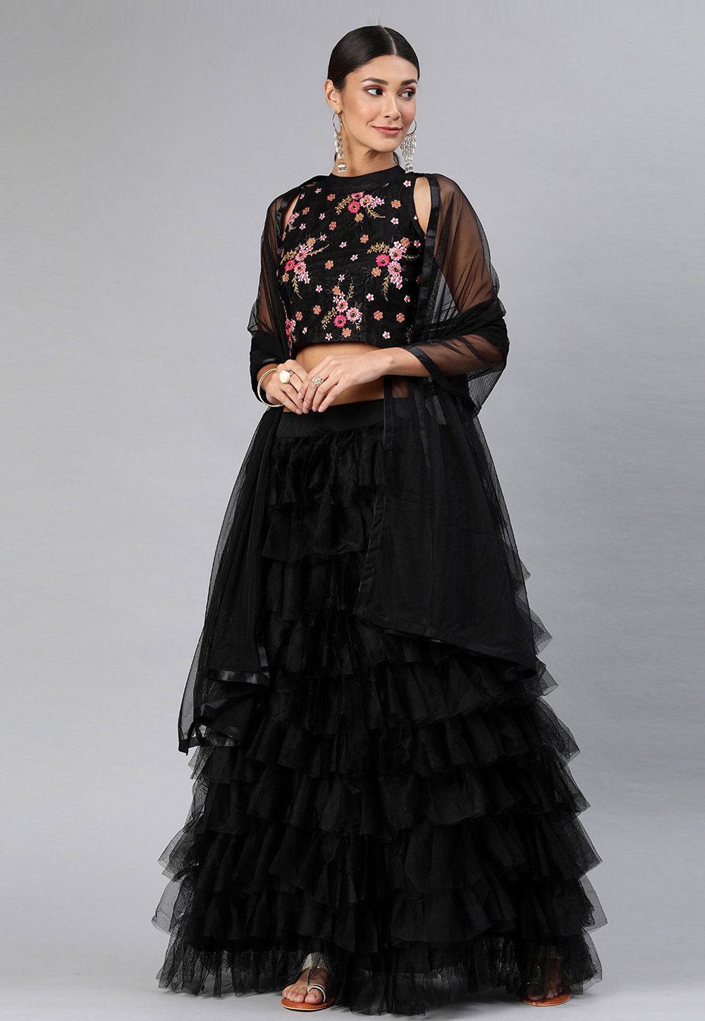 Black Net A Line Lehenga Choli 270098