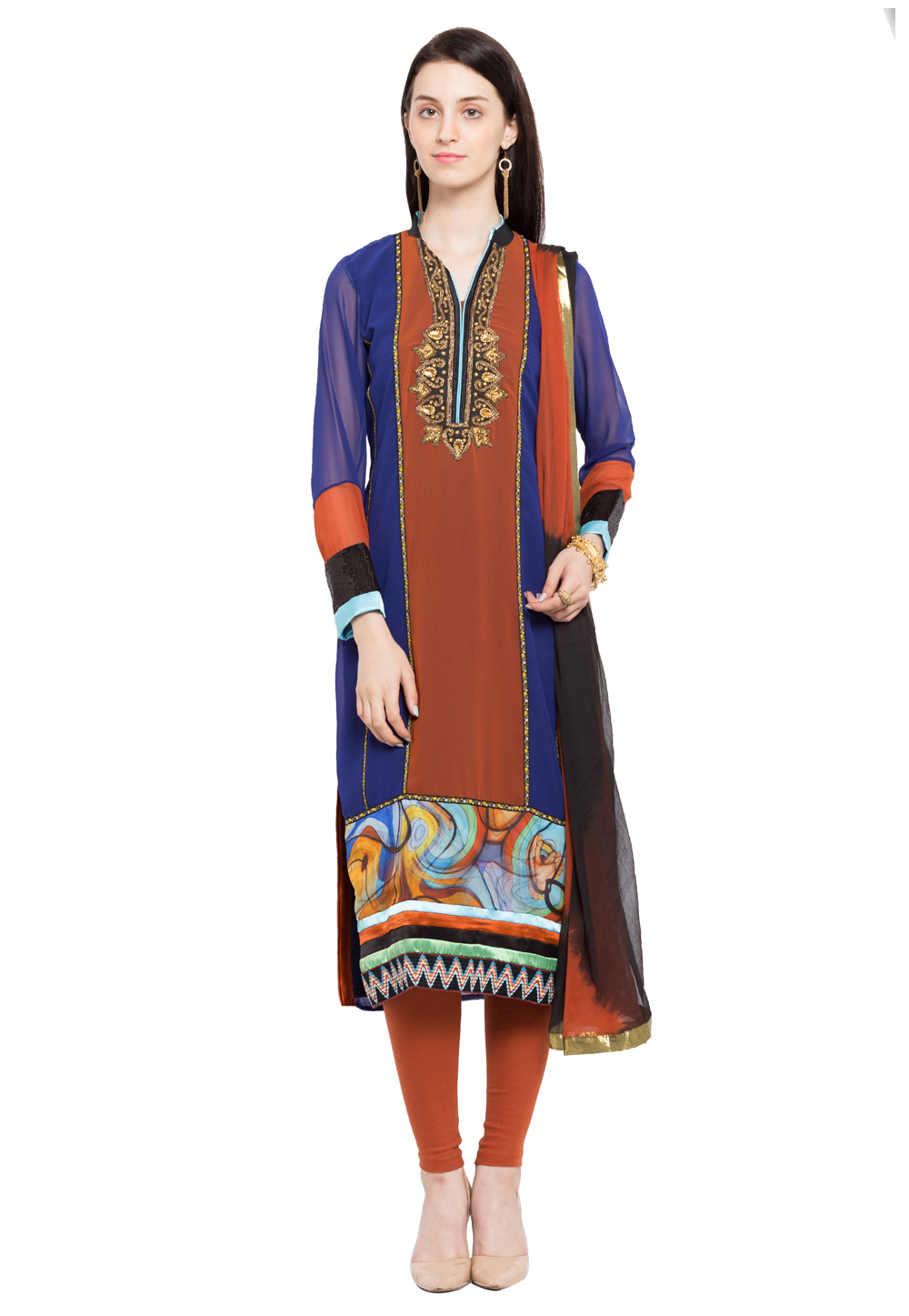 Blue Faux Georgette Readymade Churidar Suit 230376