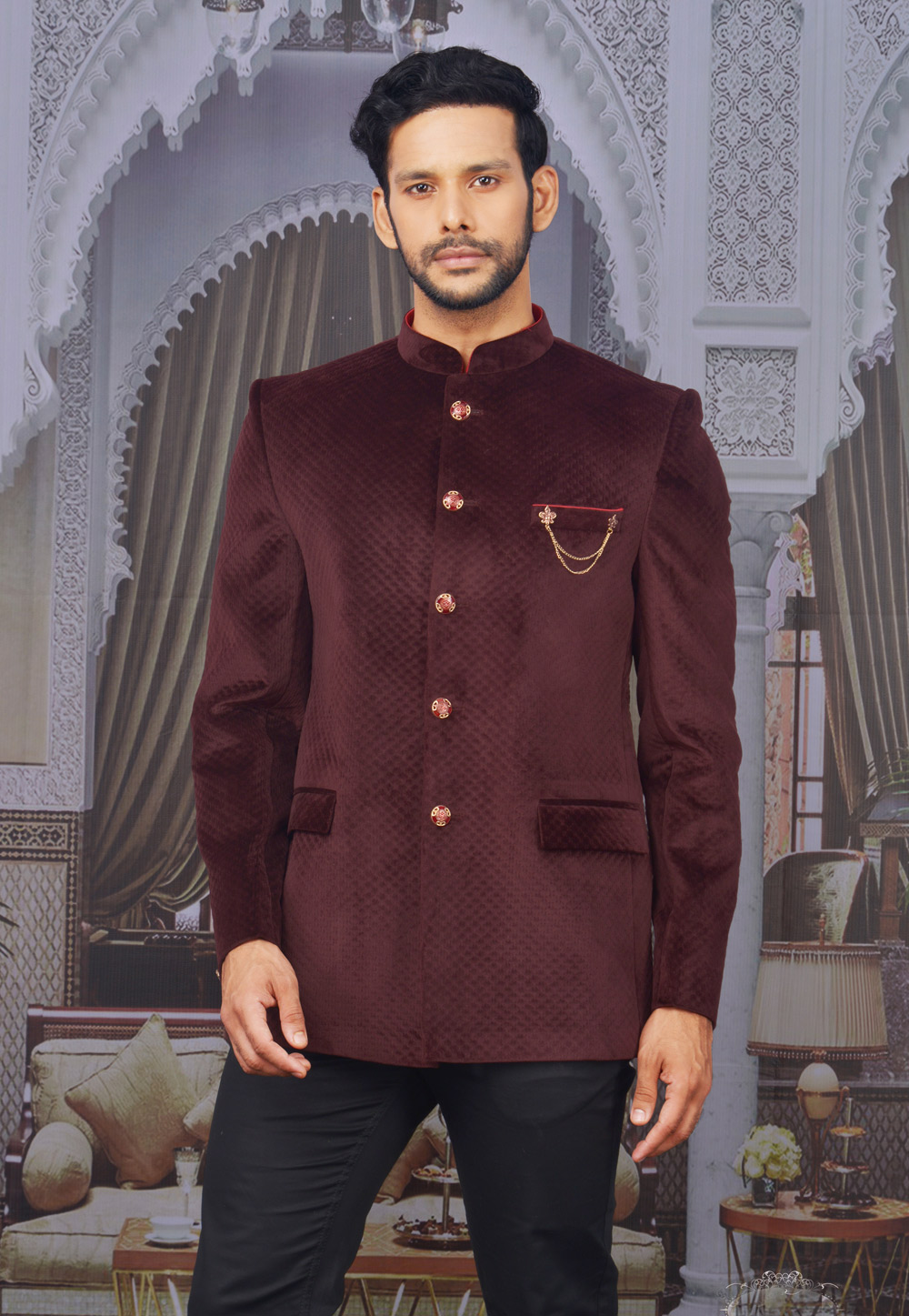 Maroon Velvet Readymade Blazer 210471