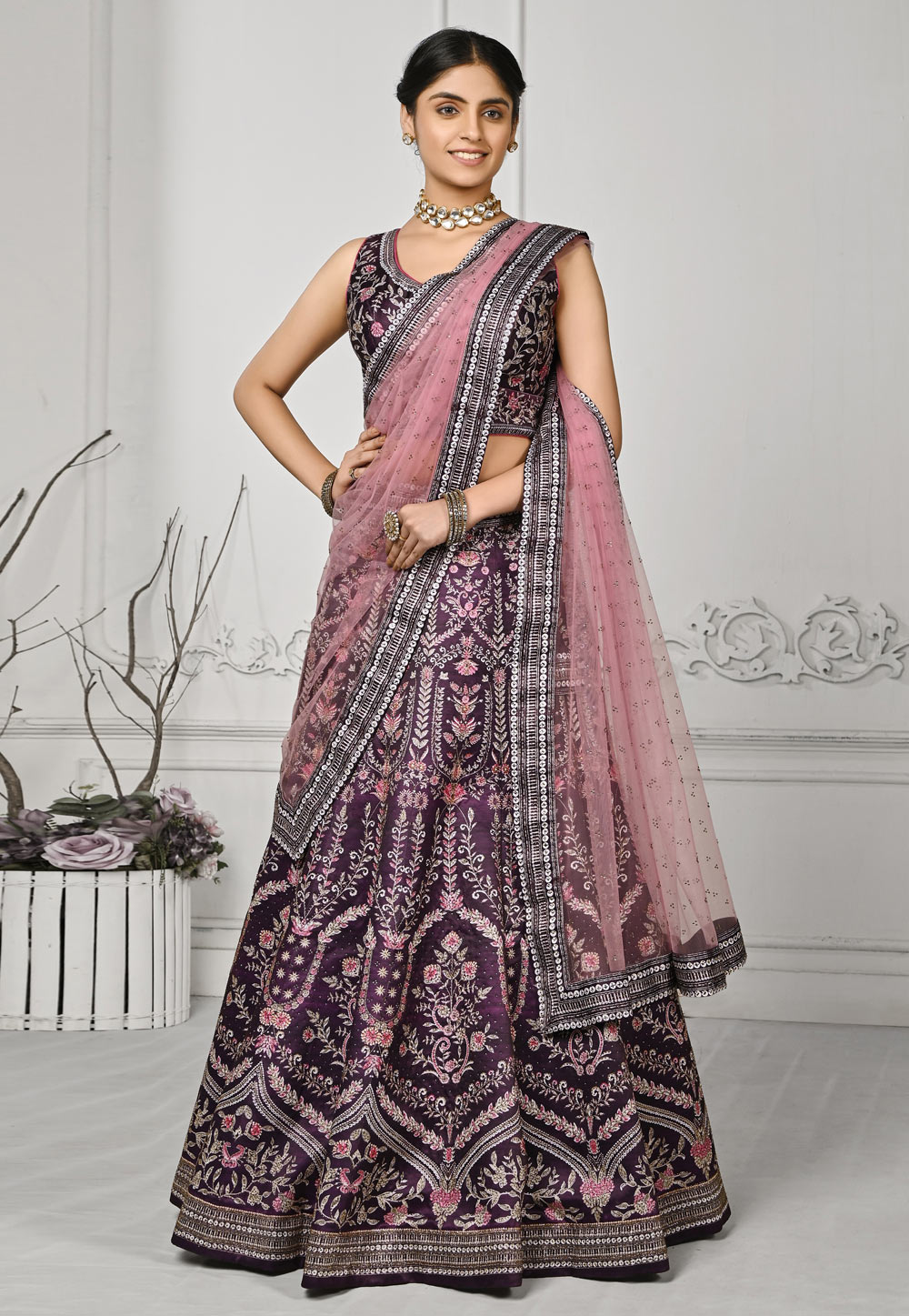 Purple Satin Silk A Line Lehenga Choli 274958
