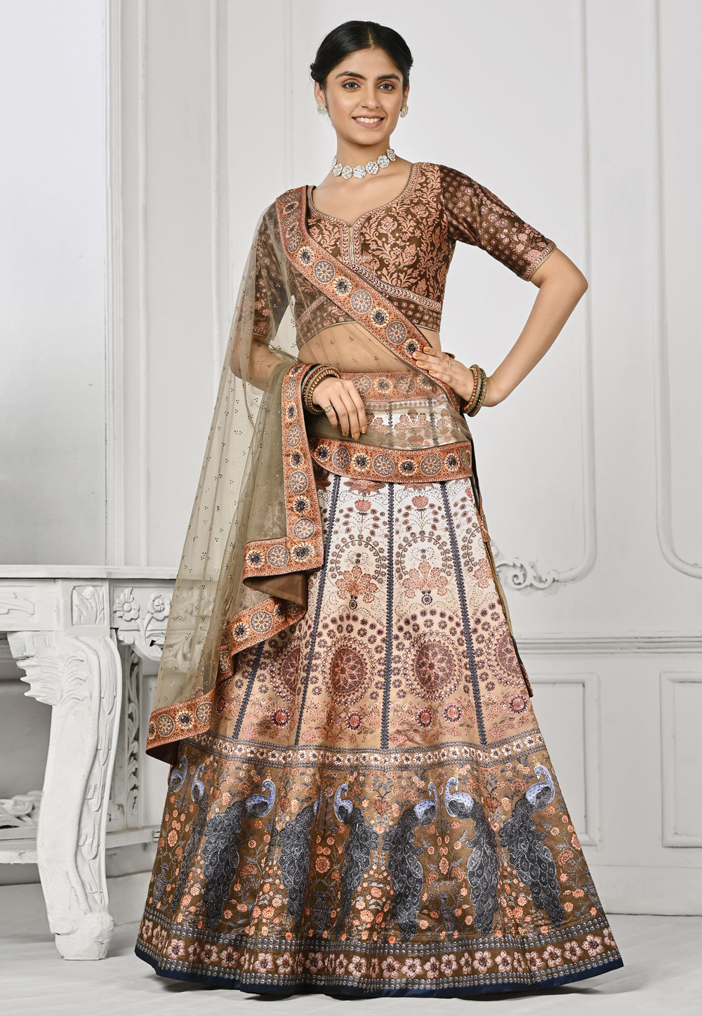 Brown Satin Silk Lehenga Choli For Women 274959