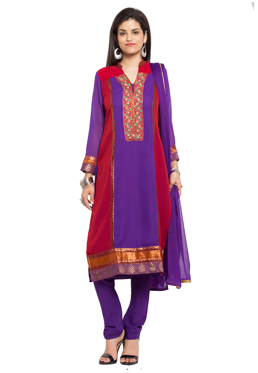 Violet Faux Georgette Readymade Churidar Suit 230377
