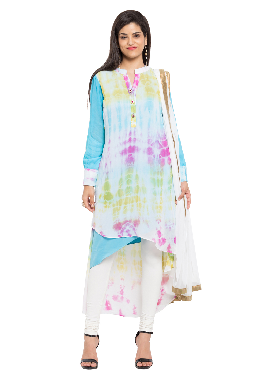 Sky Blue Faux Georgette Readymade Churidar Suit 230378