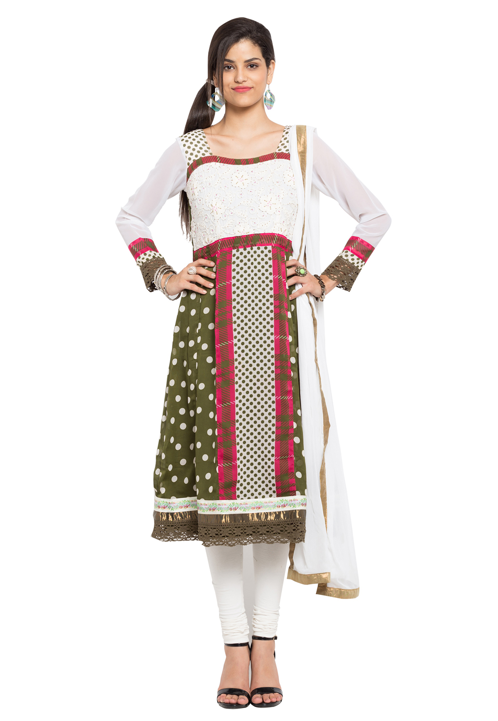 Mehndi Faux Georgette Readymade Churidar Suit 230379