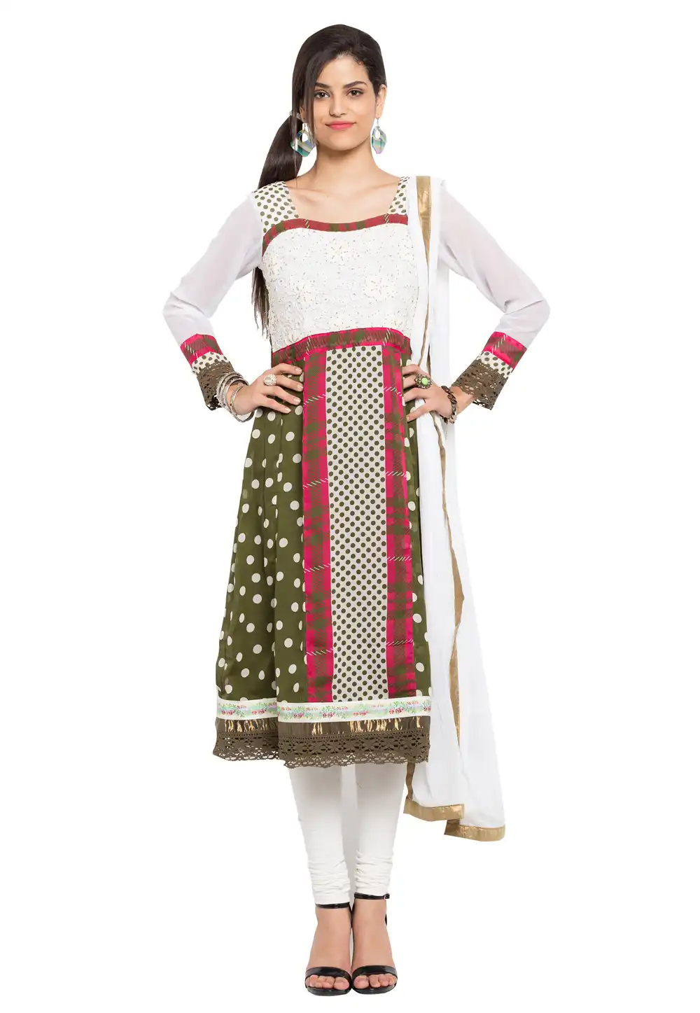 Mehndi Faux Georgette Readymade Churidar Suit 230379