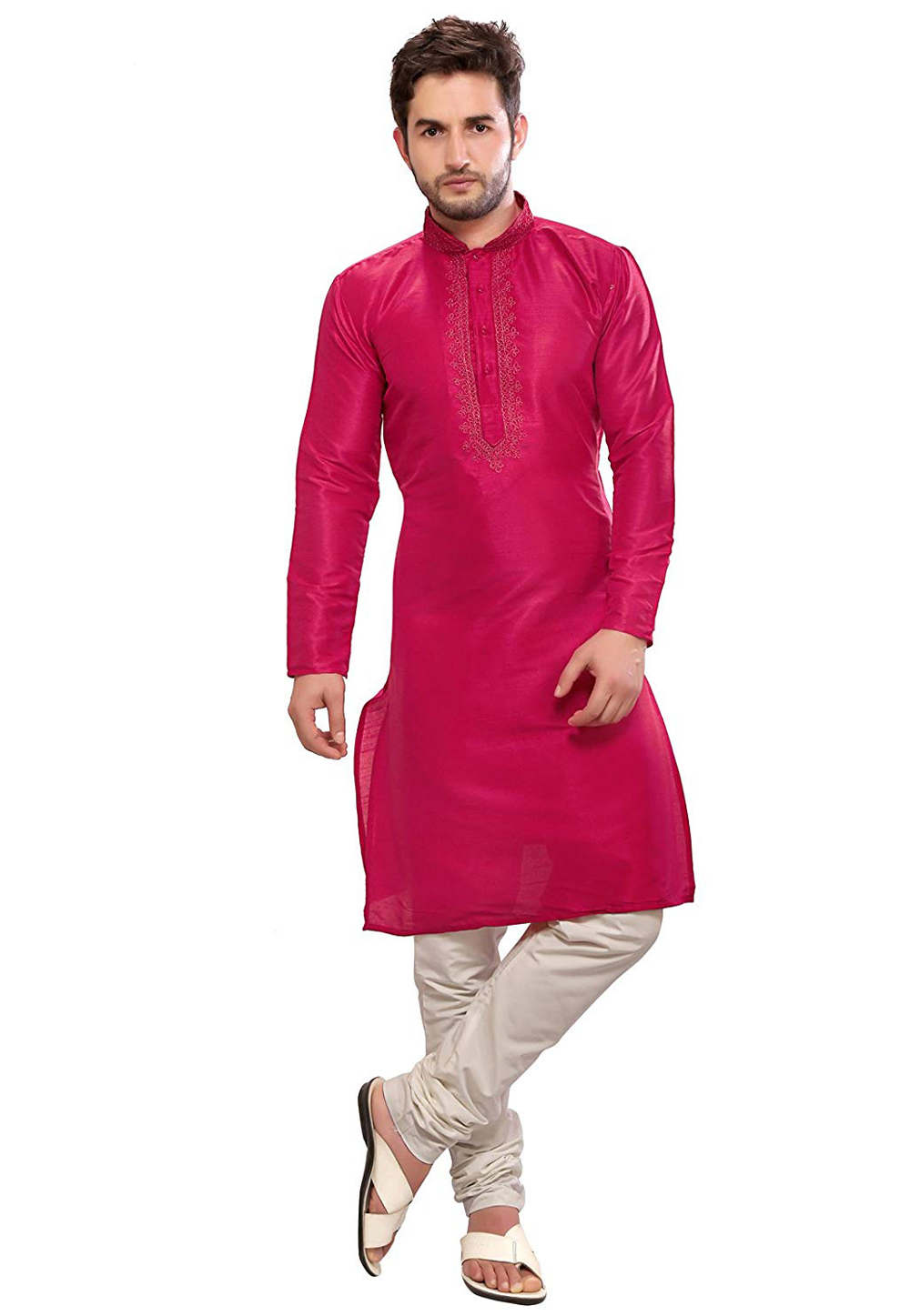 Magenta Dupion Silk Readymade Kurta Pajama 176080