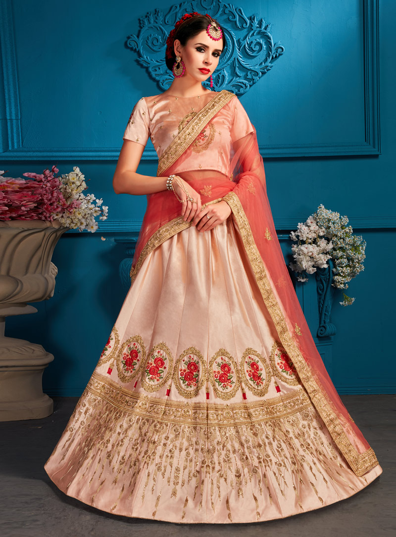 Peach Satin Lehenga Choli 148932