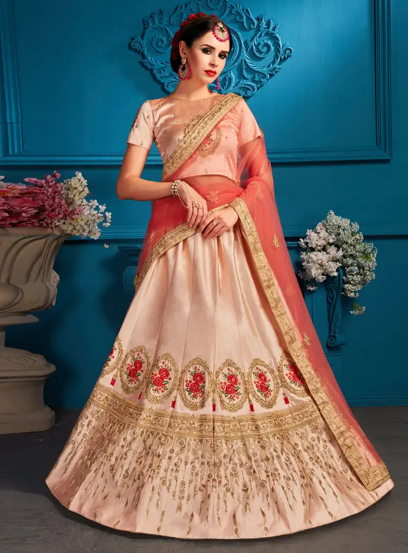 Peach Satin Lehenga Choli 148932