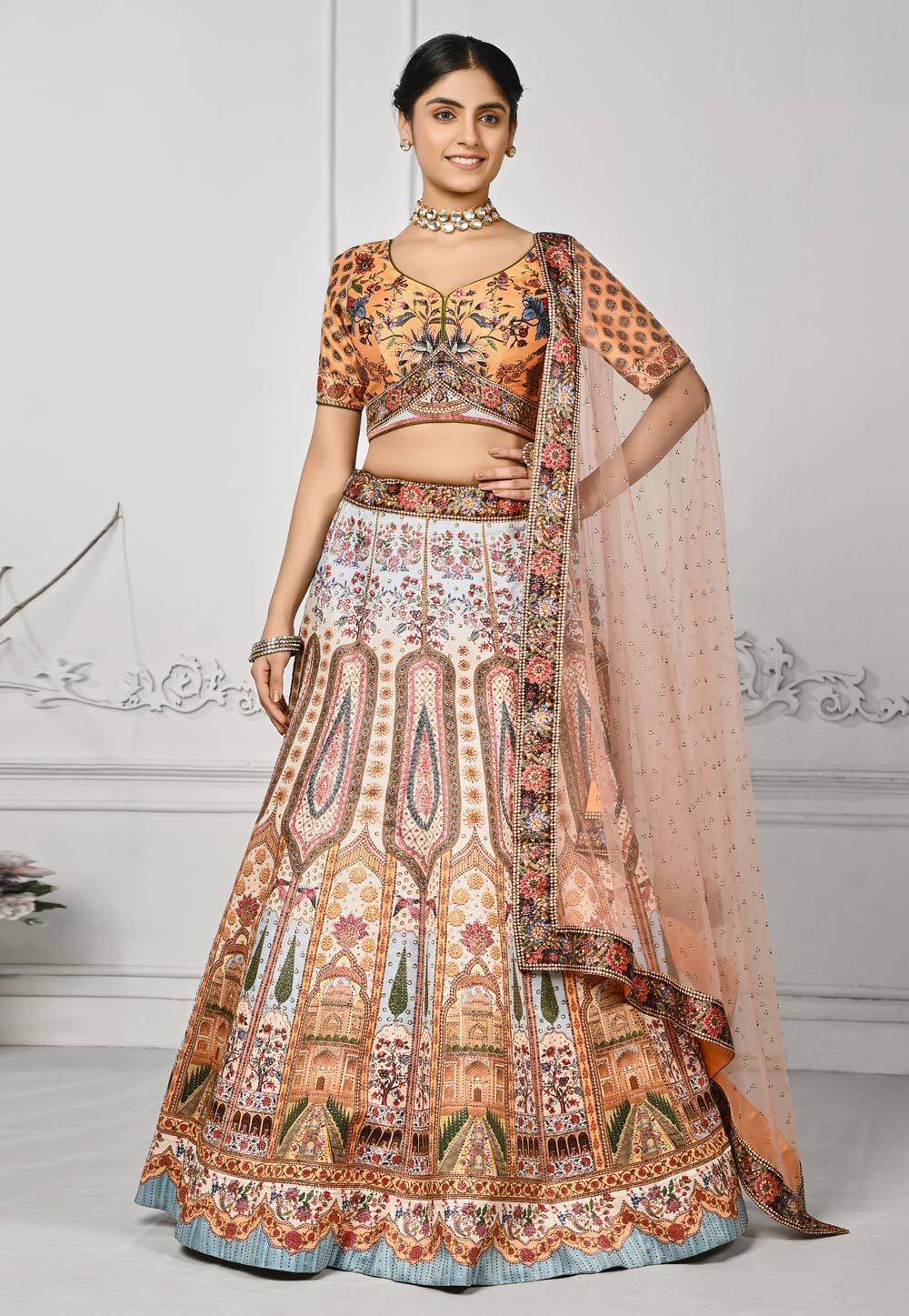 Sky Blue Satin Silk Lehenga Choli For Women 274962