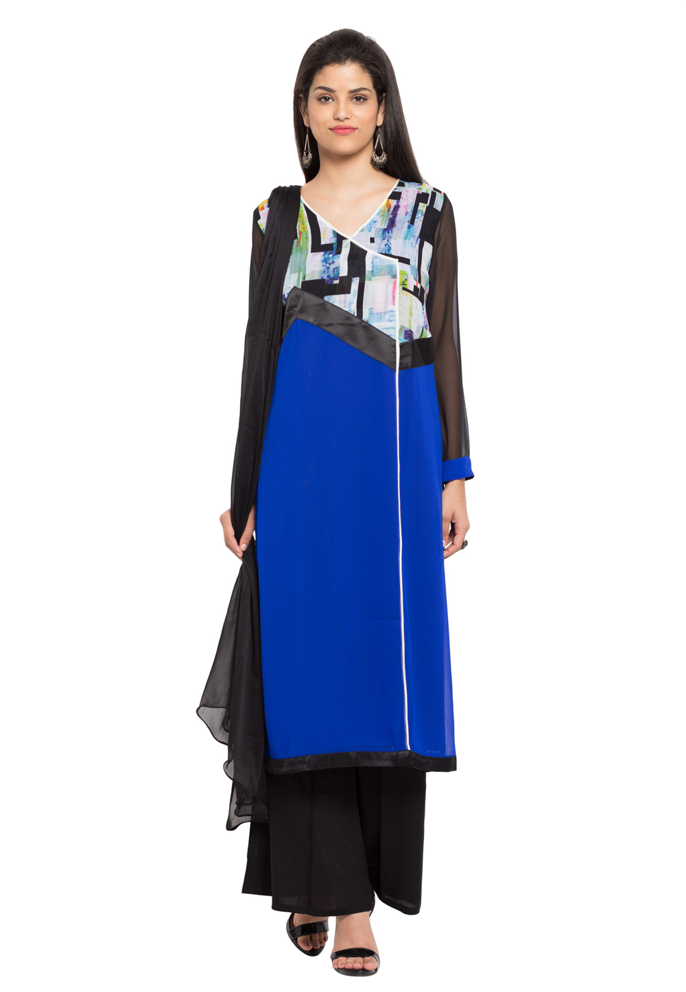 Blue Faux Georgette Readymade Palazzo Suit 230380