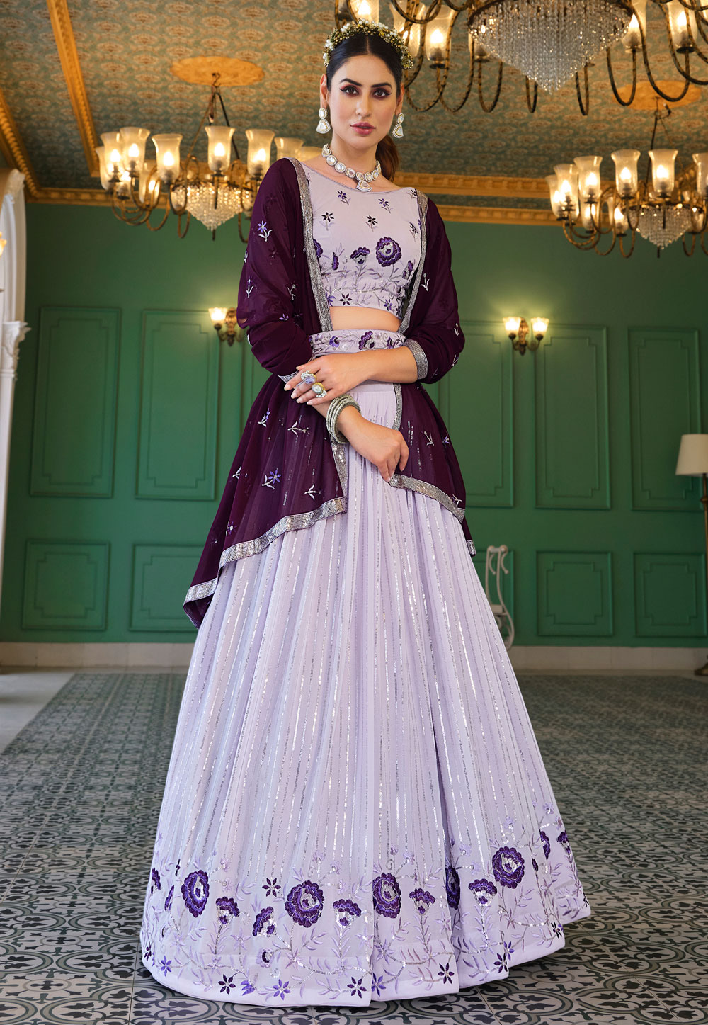 Lavender Georgette A Line Lehenga Choli 257959